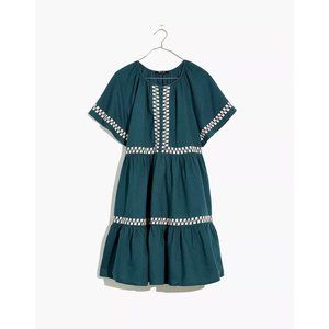 Madewell Embroidered Linen-Blend Flutter-Sleeve Mini Dress NF889 Green M